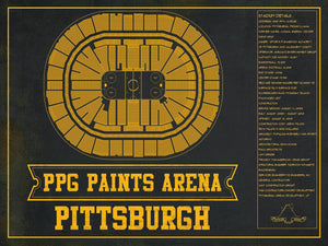 14" x 11" / Unframed Cutler West Pittsburgh Penguins PPG Paints Arena Seating Chart - Vintage Hockey Team Color Print