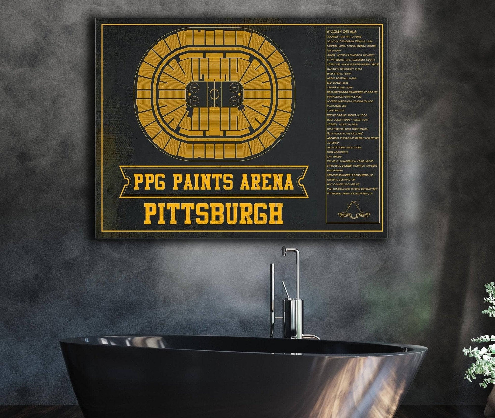 Cutler West Pittsburgh Penguins PPG Paints Arena Seating Chart - Vintage Hockey Team Color Print