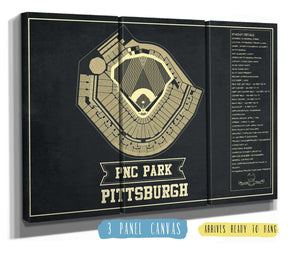 36" x 24" / 3 Panel Canvas Wrap Cutler West Pittsburgh Pirates - PNC Park Vintage Seating Chart Baseball Print