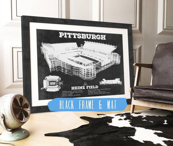 20" x 16" / Black Frame & Mat Cutler West Pittsburgh Steelers Stadium Art - Heinz Field - Vintage Football Print
