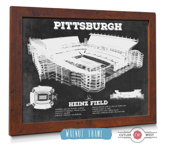 20" x 16" / Walnut Frame Cutler West Pittsburgh Steelers Stadium Art - Heinz Field - Vintage Football Print
