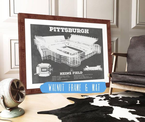 20" x 16" / Walnut Frame & Mat Cutler West Pittsburgh Steelers Stadium Art - Heinz Field - Vintage Football Print