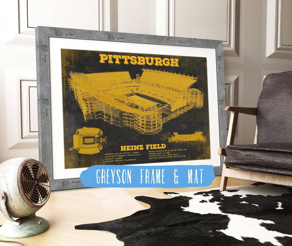 14" x 11" / Greyson Frame & Mat Cutler West Pittsburgh Steelers Stadium Art Team Color- Heinz Field - Vintage Football Print