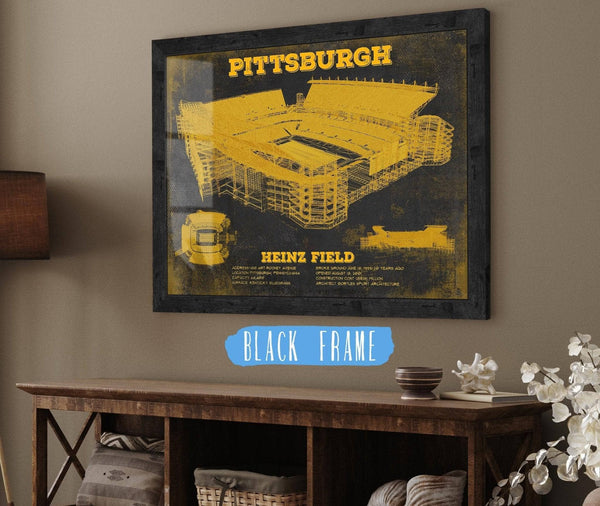 20" x 16" / Black Frame Cutler West Pittsburgh Steelers Stadium Art Team Color- Heinz Field - Vintage Football Print