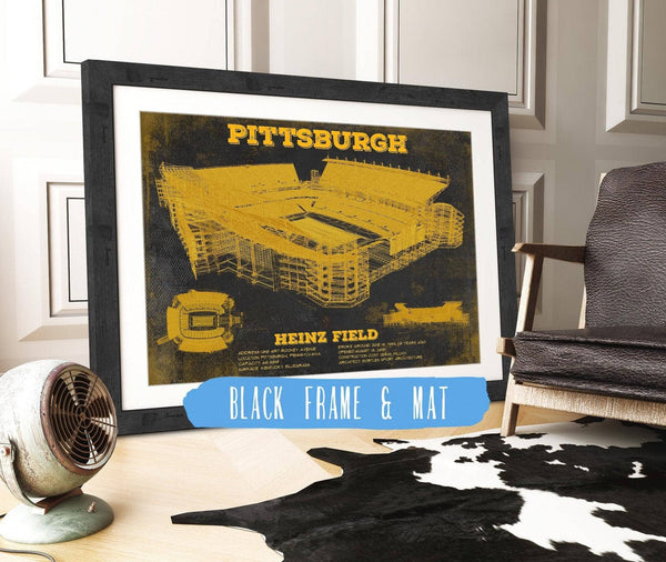 20" x 16" / Black Frame & Mat Cutler West Pittsburgh Steelers Stadium Art Team Color- Heinz Field - Vintage Football Print