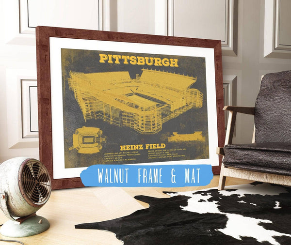 20" x 16" / Walnut Frame & Mat Cutler West Pittsburgh Steelers Stadium Art Team Color- Heinz Field - Vintage Football Print