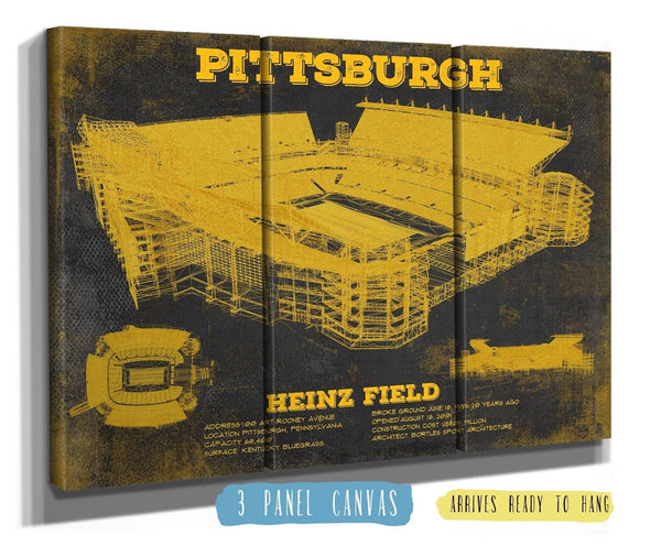 36" x 24" / 3 Panel Canvas Wrap Cutler West Pittsburgh Steelers Stadium Art Team Color- Heinz Field - Vintage Football Print