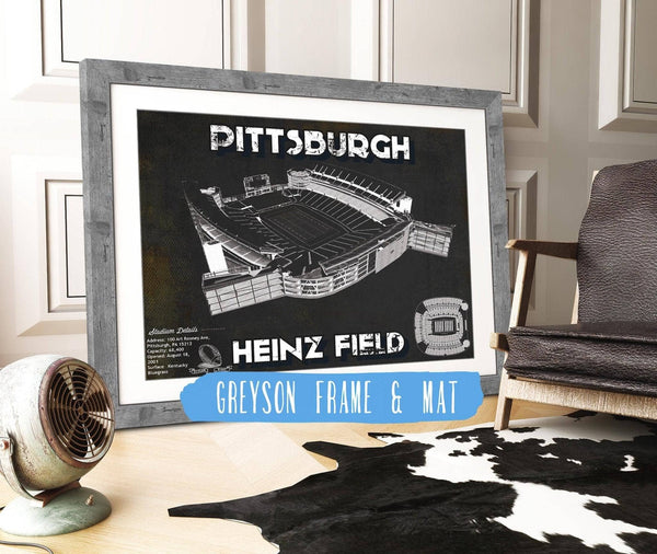 14" x 11" / Greyson Frame & Mat Cutler West Pittsburgh Steelers Stadium Heinz Field - Vintage Football Print