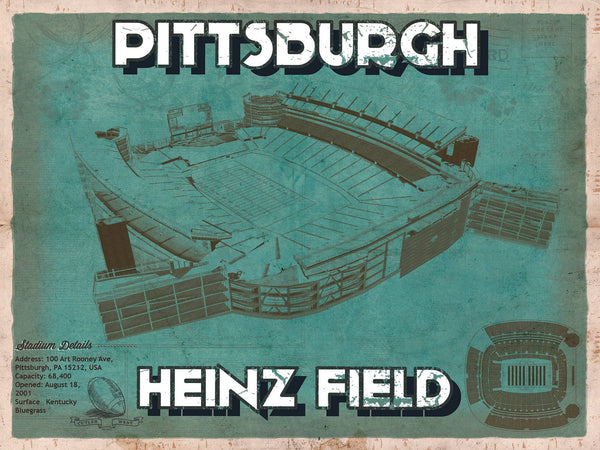 14" x 11" / Unframed Cutler West Pittsburgh Steelers Stadium - Heinz Field - Vintage Football Print