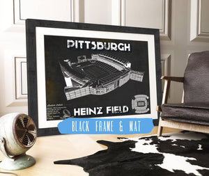 20" x 16" / Black Frame & Mat Cutler West Pittsburgh Steelers Stadium Heinz Field - Vintage Football Print
