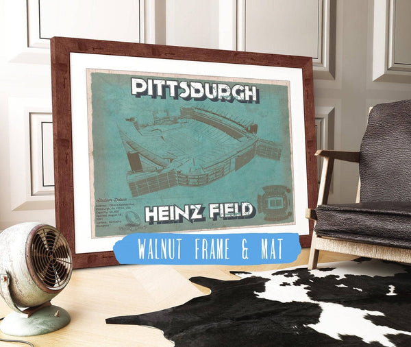 20" x 16" / Walnut Frame & Mat Cutler West Pittsburgh Steelers Stadium - Heinz Field - Vintage Football Print
