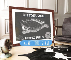 20" x 16" / Walnut Frame & Mat Cutler West Pittsburgh Steelers Stadium Heinz Field - Vintage Football Print