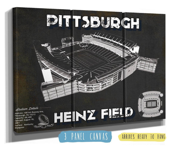 36" x 24" / 3 Panel Canvas Wrap Cutler West Pittsburgh Steelers Stadium Heinz Field - Vintage Football Print