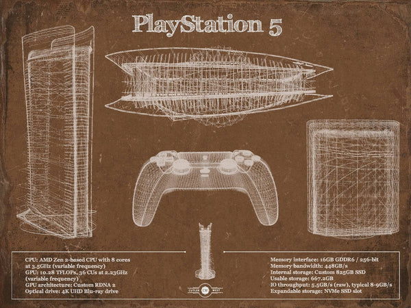 14" x 11" / Unframed Cutler West Playstation 5 Blueprint Original Wall Art
