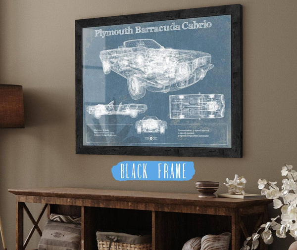 20" x 16" / Black Frame Cutler West Plymouth Barracuda Cabrio Blueprint Vintage Auto Print