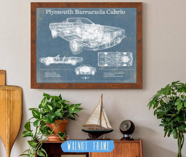 20" x 16" / Walnut Frame Cutler West Plymouth Barracuda Cabrio Blueprint Vintage Auto Print