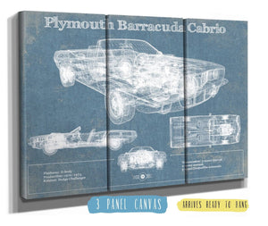 36" x 24" / 3 Panel Canvas Wrap Cutler West Plymouth Barracuda Cabrio Blueprint Vintage Auto Print