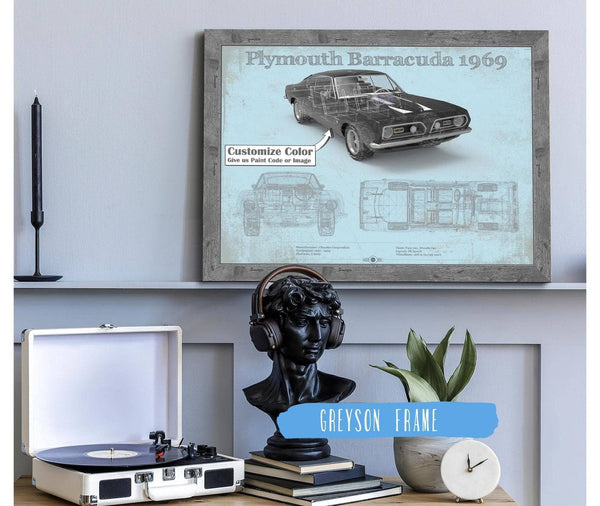 14" x 11" / Greyson Frame Cutler West Plymouth Barracuda Original Blueprint Art
