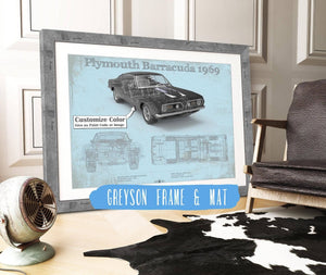 14" x 11" / Greyson Frame & Mat Cutler West Plymouth Barracuda Original Blueprint Art