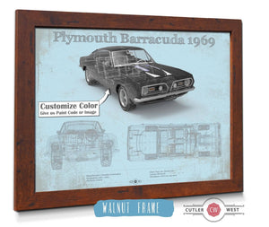 20" x 16" / Walnut Frame Cutler West Plymouth Barracuda Original Blueprint Art