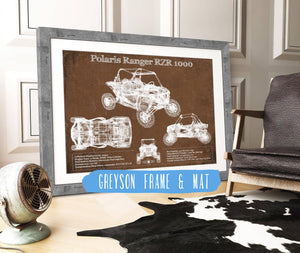 14" x 11" / Greyson Frame & Mat Cutler West Polaris Ranger RZR XP 1000 Blueprint Vintage Auto Print