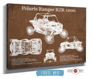 14" x 11" / Stretched Canvas Wrap Cutler West Polaris Ranger RZR XP 1000 Blueprint Vintage Auto Print