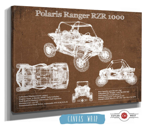 14" x 11" / Stretched Canvas Wrap Cutler West Polaris Ranger RZR XP 1000 Blueprint Vintage Auto Print