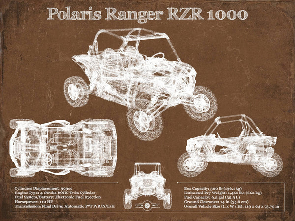14" x 11" / Unframed Cutler West Polaris Ranger RZR XP 1000 Blueprint Vintage Auto Print