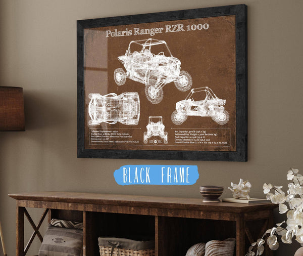 20" x 16" / Black Frame Cutler West Polaris Ranger RZR XP 1000 Blueprint Vintage Auto Print