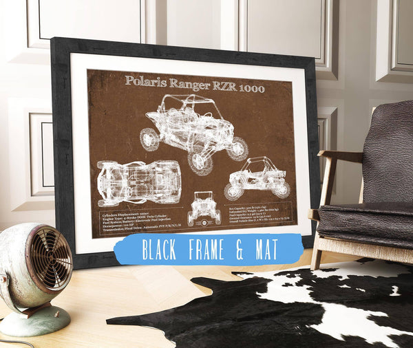 20" x 16" / Black Frame & Mat Cutler West Polaris Ranger RZR XP 1000 Blueprint Vintage Auto Print