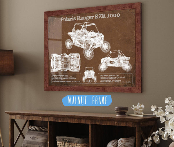 20" x 16" / Walnut Frame Cutler West Polaris Ranger RZR XP 1000 Blueprint Vintage Auto Print