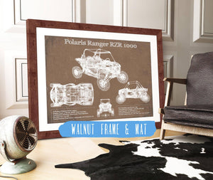 20" x 16" / Walnut Frame & Mat Cutler West Polaris Ranger RZR XP 1000 Blueprint Vintage Auto Print