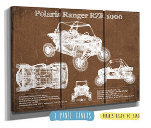 36" x 24" / 3 Panel Canvas Wrap Cutler West Polaris Ranger RZR XP 1000 Blueprint Vintage Auto Print