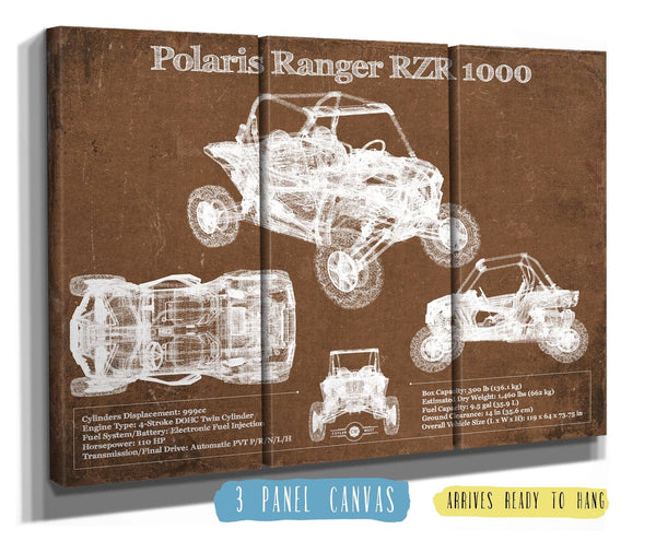 36" x 24" / 3 Panel Canvas Wrap Cutler West Polaris Ranger RZR XP 1000 Blueprint Vintage Auto Print