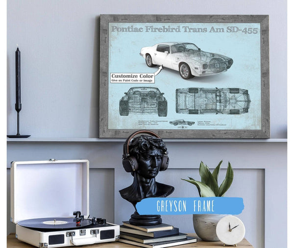 14" x 11" / Greyson Frame Cutler West Pontiac Firebird Trans Am SD 455 (1973) Vintage Auto Print
