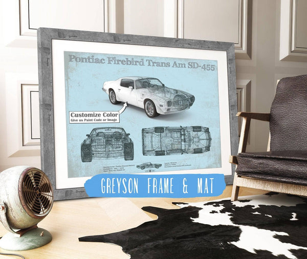 14" x 11" / Greyson Frame & Mat Cutler West Pontiac Firebird Trans Am SD 455 (1973) Vintage Auto Print