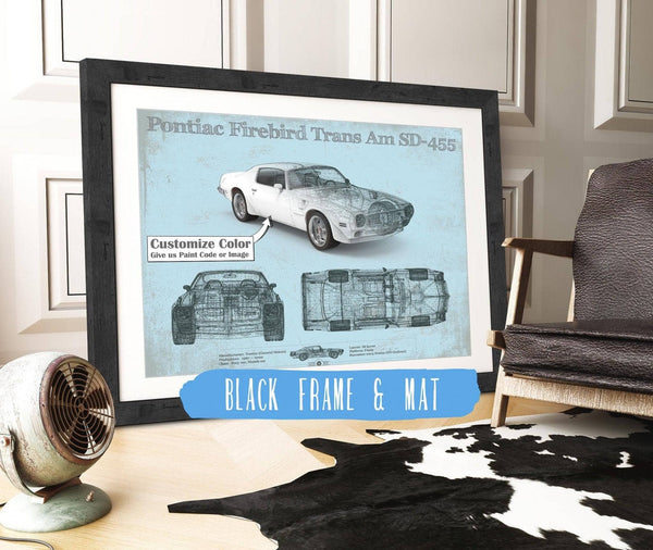 20" x 16" / Black Frame & Mat Cutler West Pontiac Firebird Trans Am SD 455 (1973) Vintage Auto Print