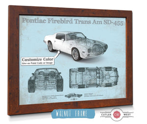 20" x 16" / Walnut Frame Cutler West Pontiac Firebird Trans Am SD 455 (1973) Vintage Auto Print