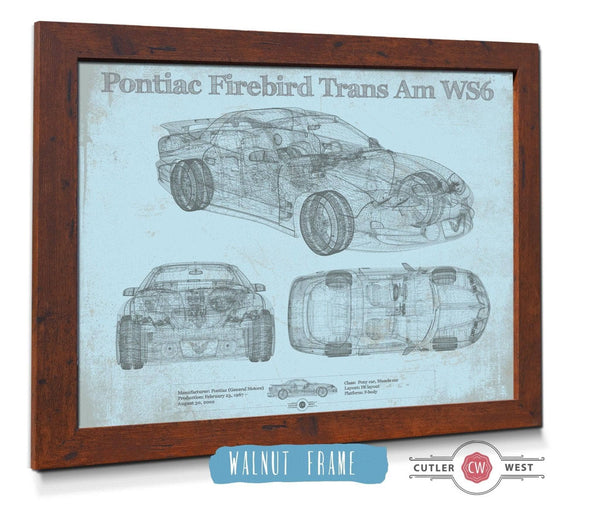 20" x 16" / Walnut Frame Cutler West Pontiac Firebird Trans Am WS6 Vintage Auto Print