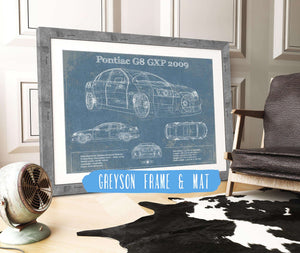 14" x 11" / Greyson Frame & Mat Cutler West Pontiac G8 GXP 2009 Blueprint Vintage Auto Print