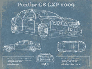 14" x 11" / Unframed Cutler West Pontiac G8 GXP 2009 Blueprint Vintage Auto Print