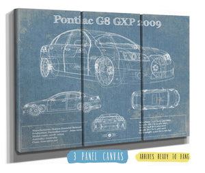 36" x 24" / 3 Panel Canvas Wrap Cutler West Pontiac G8 GXP 2009 Blueprint Vintage Auto Print