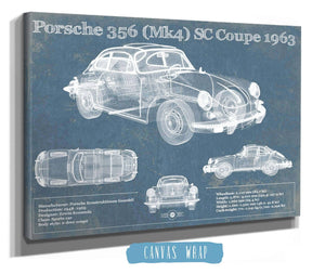 Cutler West Porsche 356 (Mk4) SC Coupe 1963 Vintage Blueprint Auto Print