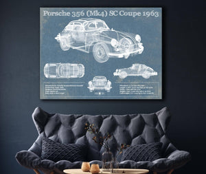 Cutler West Porsche 356 (Mk4) SC Coupe 1963 Vintage Blueprint Auto Print
