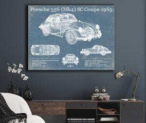 Cutler West Porsche 356 (Mk4) SC Coupe 1963 Vintage Blueprint Auto Print