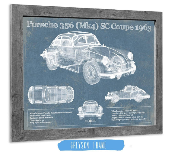 Cutler West Porsche 356 (Mk4) SC Coupe 1963 Vintage Blueprint Auto Print