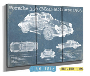 Cutler West Porsche 356 (Mk4) SC Coupe 1963 Vintage Blueprint Auto Print