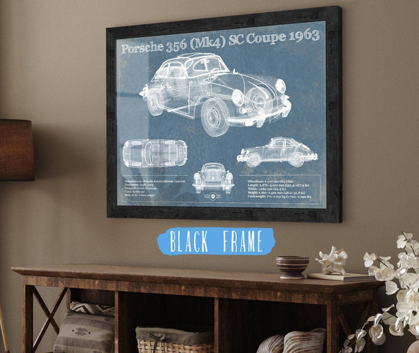 Cutler West Porsche 356 (Mk4) SC Coupe 1963 Vintage Blueprint Auto Print