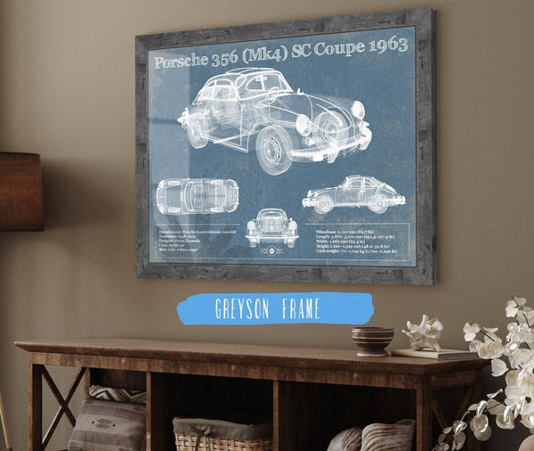 Cutler West Porsche 356 (Mk4) SC Coupe 1963 Vintage Blueprint Auto Print