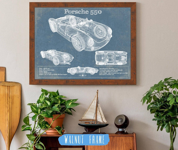 20" x 16" / Walnut Frame Cutler West Porsche 550 Vintage Sports Car Print